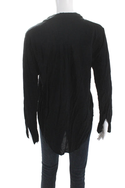 Velvet Graham & Spencer Womens Long Sleeve Collar V Neck Top Blouse Black Medium