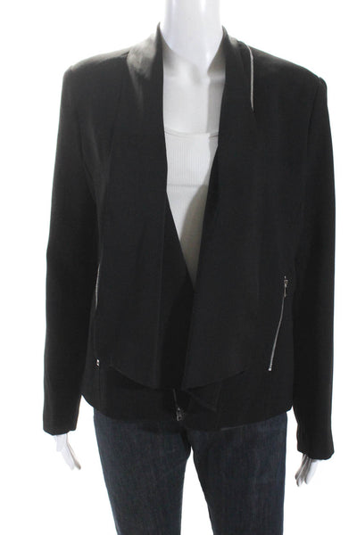 Fate. Womens Open Front Zipper Waterfall Crepe Blazer Jacket Black Size Large