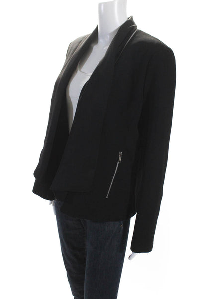 Fate. Womens Open Front Zipper Waterfall Crepe Blazer Jacket Black Size Large