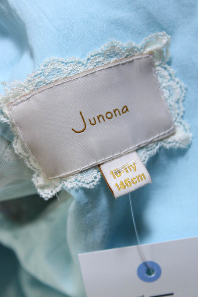 Junona Girls Sequin Floral Tulle Bell Sleeve A Line Dress Blue Green Size 10-11
