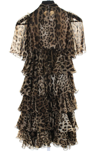 Dolce & Gabbana Childrens Girls Leopard Print Chiffon A Line Dress Brown 9/10