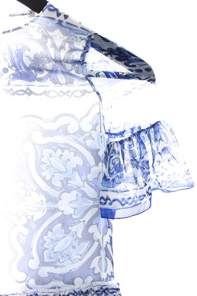 Dolce & Gabbana Childrens Girls Printed Chiffon Drop Waist Dress Blue White Sz 6