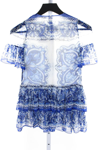 Dolce & Gabbana Childrens Girls Printed Chiffon Drop Waist Dress Blue White Sz 6