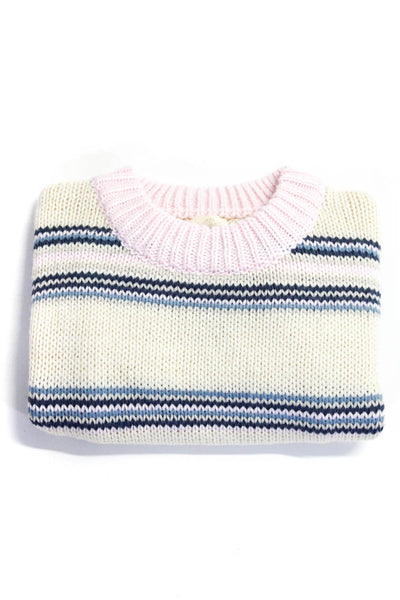 Vignette Childrens Girls Striped Crew Neck Sweater White Pink Blue Size 12