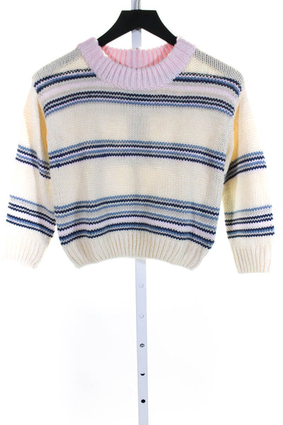 Vignette Childrens Girls Striped Crew Neck Sweater White Pink Blue Size 12