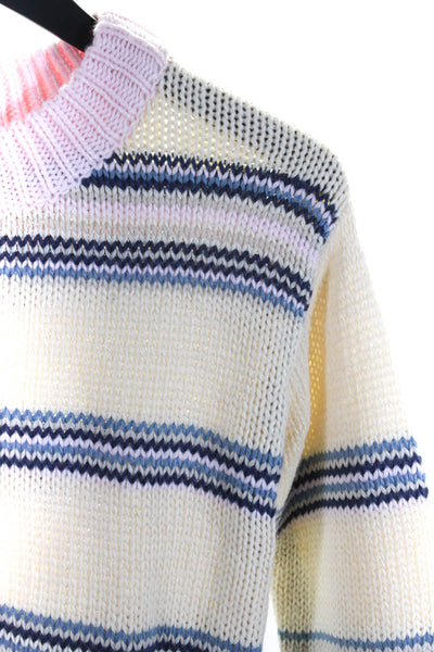 Vignette Childrens Girls Striped Crew Neck Sweater White Pink Blue Size 12