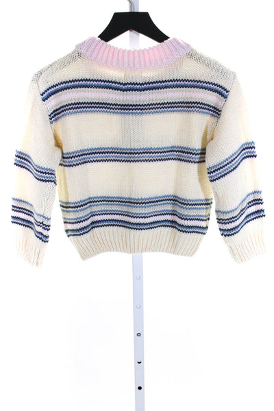 Vignette Childrens Girls Striped Crew Neck Sweater White Pink Blue Size 12