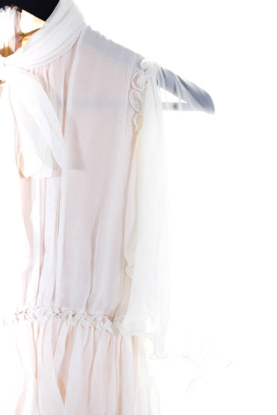 Sousan Mebrdadi Childrens Girls Tiered Chiffon Ruffle Midi Dress White Size 12
