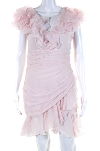 Giambattista Valli Womens Chiffon Sleeveless V Neck Sheath Dress Pink Size 6