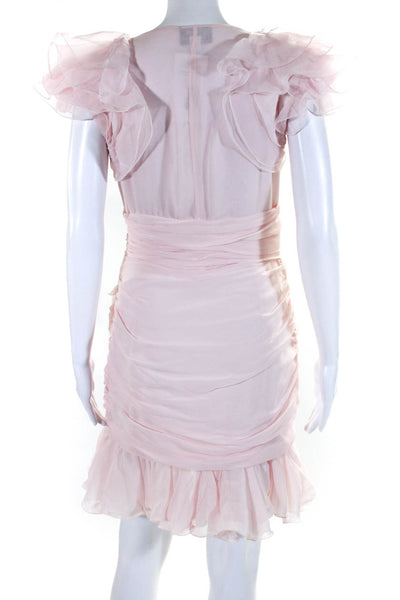 Giambattista Valli Womens Chiffon Sleeveless V Neck Sheath Dress Pink Size 6