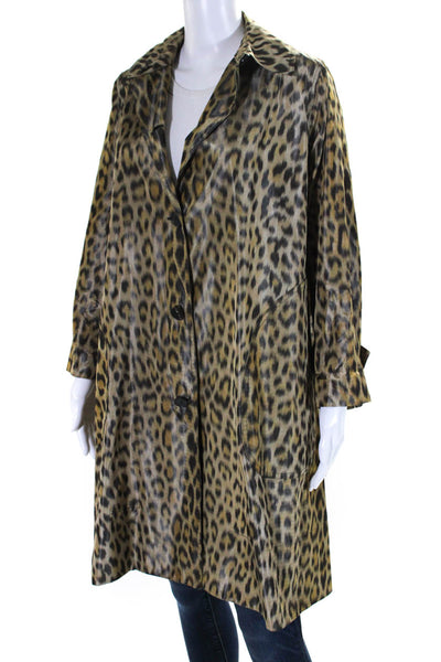 Christian Dior Womens Midi Length Leopard Print Taffeta Jacket Brown Silk Size 2