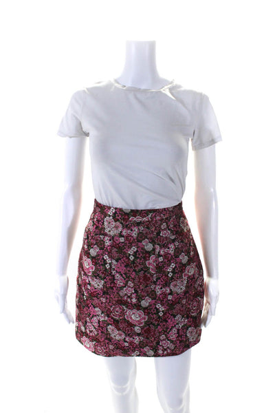 Adam Lippes Womens Back Zip Floral Jacquard Pencil Skirt Pink Black Size 8