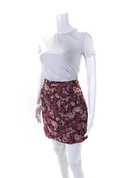 Adam Lippes Womens Back Zip Floral Jacquard Pencil Skirt Pink Black Size 8