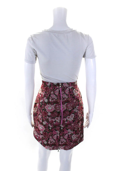 Adam Lippes Womens Back Zip Floral Jacquard Pencil Skirt Pink Black Size 8