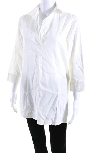 Ann Mashburn Womens Collared V-Neck Long Sleeve Pullover Blouse White Size M