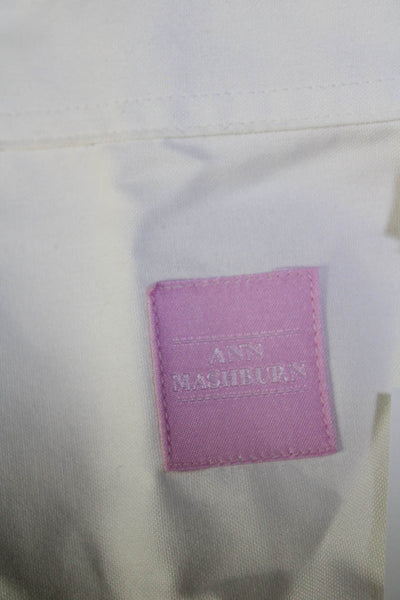 Ann Mashburn Womens Collared V-Neck Long Sleeve Pullover Blouse White Size M