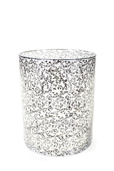 Labrazel Blown Glass Floral Pattern Waste Basket With Platinum Rim