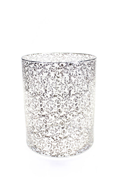 Labrazel Blown Glass Floral Pattern Waste Basket With Platinum Rim
