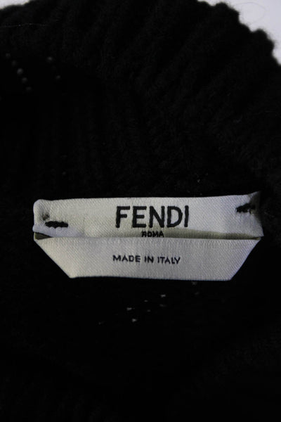 Fendi Womens Karligraphy Embroidered Logo Mock Neck Cropped Sweater Black Size 4