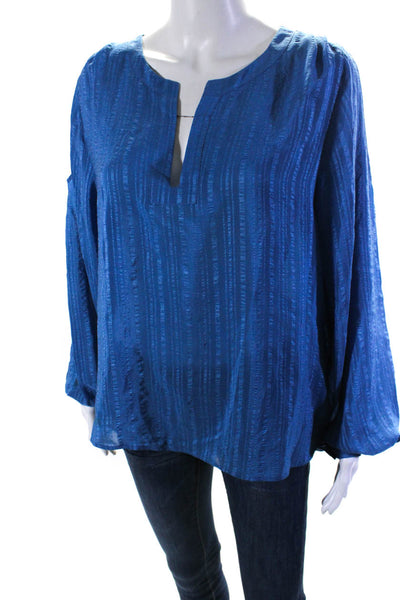 Zeus + Dione Womens Silk Crepe V-Neck Long Sleeve Blouse Top Blue Size 38