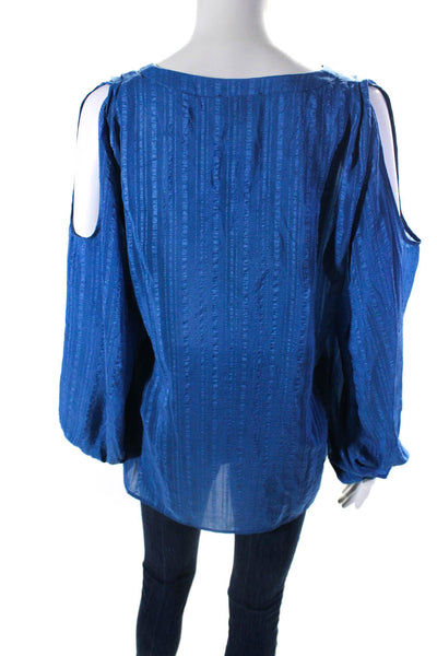 Zeus + Dione Womens Silk Crepe V-Neck Long Sleeve Blouse Top Blue Size 38