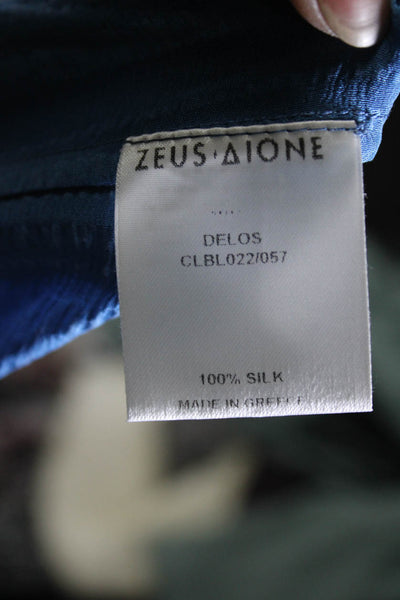 Zeus + Dione Womens Silk Crepe V-Neck Long Sleeve Blouse Top Blue Size 38