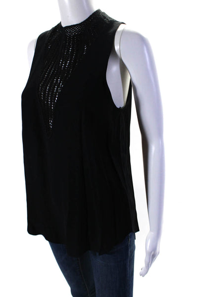 ALC Womens Crepe Crochet V-Neck Sleeveless Zip Up Blouse Top Black Size 4