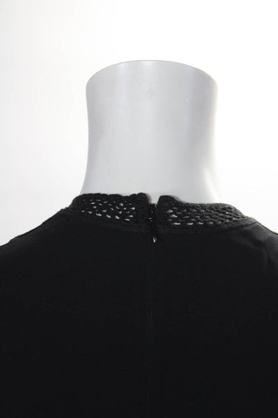 ALC Womens Crepe Crochet V-Neck Sleeveless Zip Up Blouse Top Black Size 4