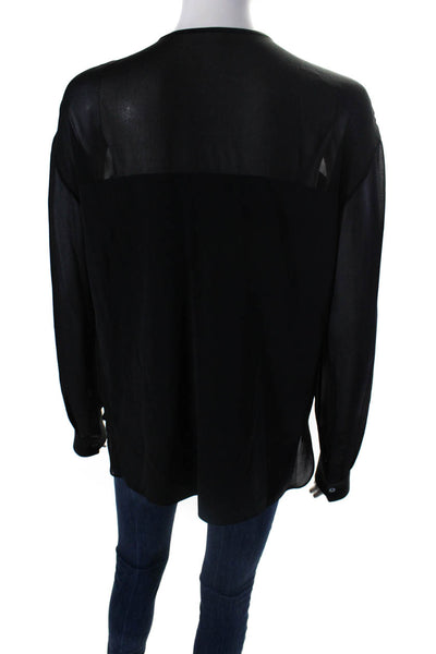 Alexander Wang Womens Silk Chiffon Long Sleeve Zip Up Blouse Top Black Size S