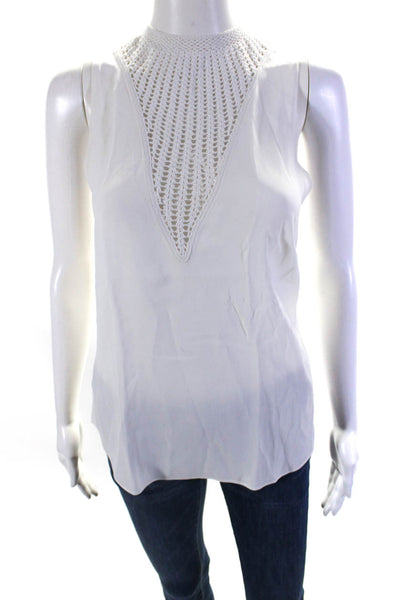 ALC Womens Crepe Crochet V-Neck Sleeveless Zip Up Blouse Top White Size 4