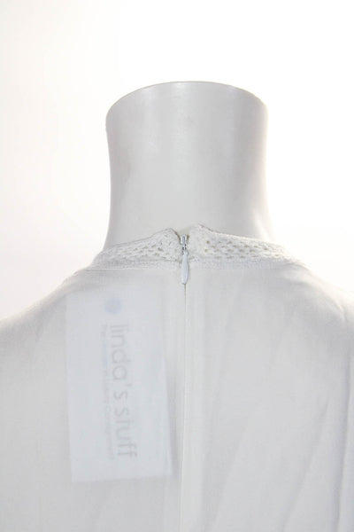 ALC Womens Crepe Crochet V-Neck Sleeveless Zip Up Blouse Top White Size 4