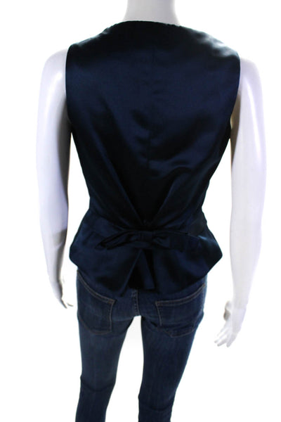 Vera Wang Womens Satin Scoop Neck Sleeveless Zip Up Blouse Top Navy Size 6