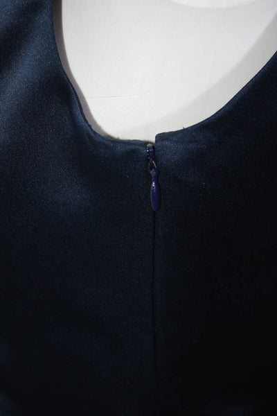 Vera Wang Womens Satin Scoop Neck Sleeveless Zip Up Blouse Top Navy Size 6
