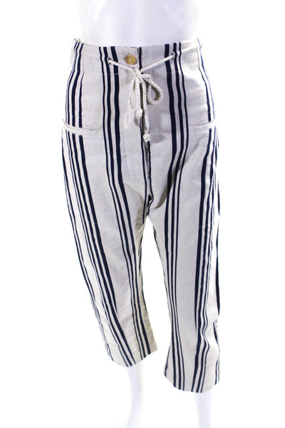 Joseph Womens Cotton & Linen Drawstring Striped Button Fly Pants Beige Size 34