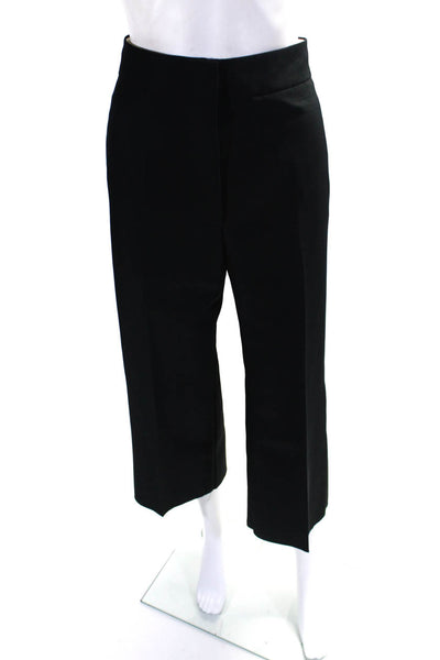 Marni Womens Woven High Rise Zip Up Wide Leg Crop Pants Trousers Black Size 38