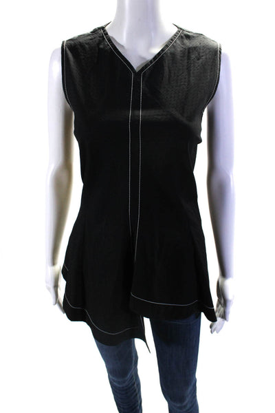 Colovos Womens Textured Cotton V-Neck Sleeveless Blouse Top Black Size 6