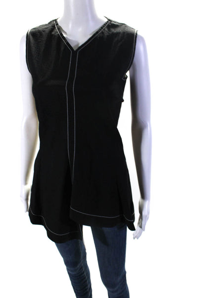 Colovos Womens Textured Cotton V-Neck Sleeveless Blouse Top Black Size 6