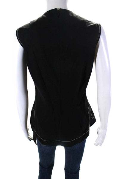 Colovos Womens Textured Cotton V-Neck Sleeveless Blouse Top Black Size 6