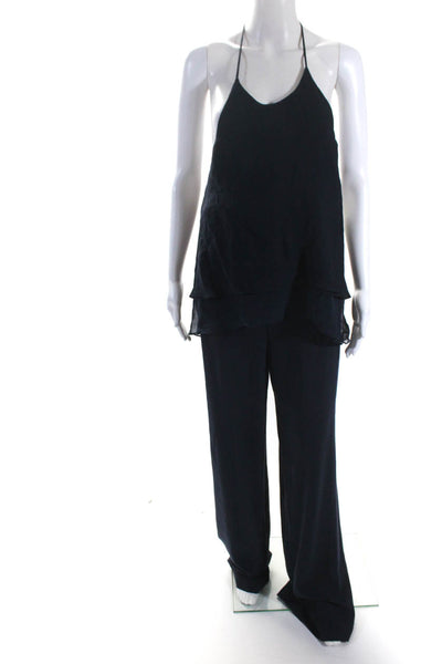 Elizabeth and James Womens Chiffon Halter Flare Jumpsuit Navy Blue Size 6