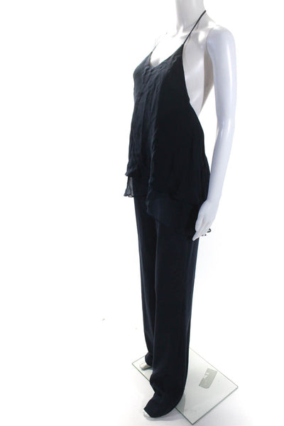 Elizabeth and James Womens Chiffon Halter Flare Jumpsuit Navy Blue Size 6