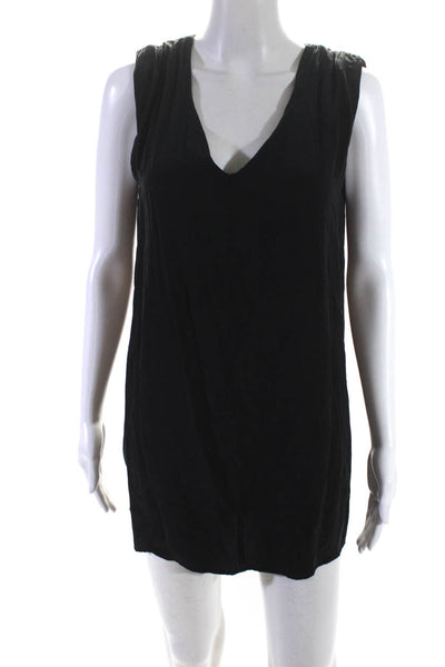 Feel The Piece Womens V Neck Sleeveless Mini Shift Dress Black Silk Size XS/S