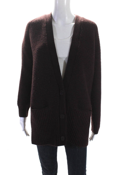 Vince Womens Wool Cashmere Knit V-Neck Button Up Cardigan Sweater Plum Size XS