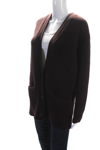 Vince Womens Wool Cashmere Knit V-Neck Button Up Cardigan Sweater Plum Size XS