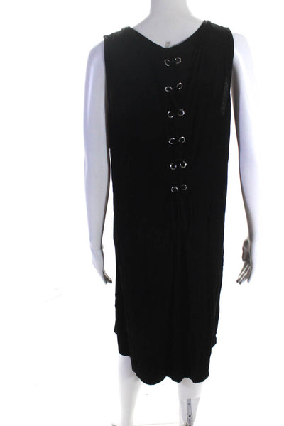 August Silk Womens Lace Up Jersey Sleeveless Shift Dress Black Size Large