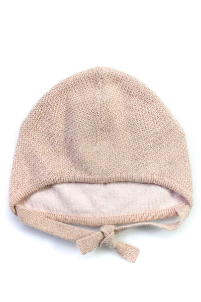 Chloe Childrens Girls Metallic Knit Chin Strap Tie Beanie Hat Light Pink Size 44