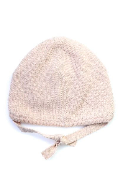 Chloe Childrens Girls Metallic Knit Chin Strap Tie Beanie Hat Light Pink Size 44