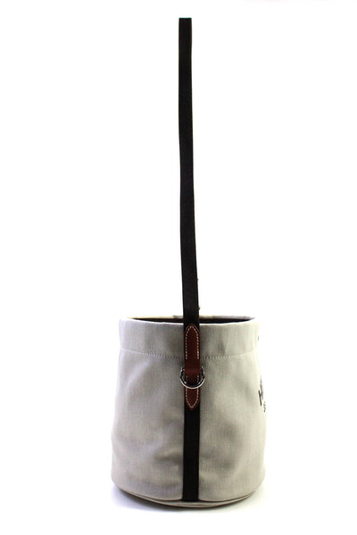 Hermes Womens Toile Chevron Sac de Pansage Chalk Groom Handbag White Brown