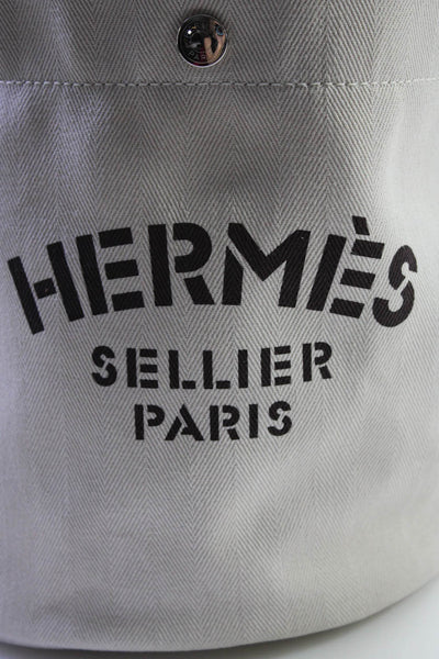 Hermes Womens Toile Chevron Sac de Pansage Chalk Groom Handbag White Brown