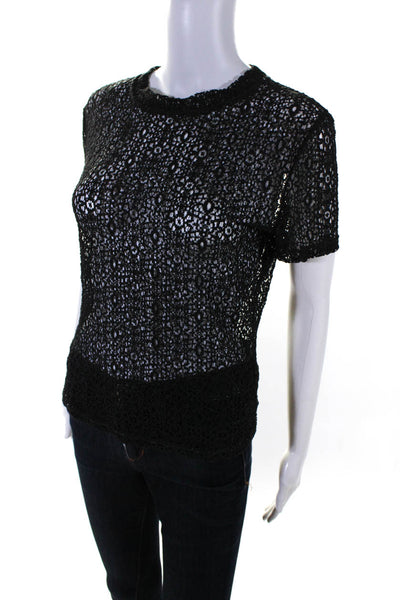 Giorgio Armani Women's Round Neck Short Sleeves Lace Blouse Black Size 10