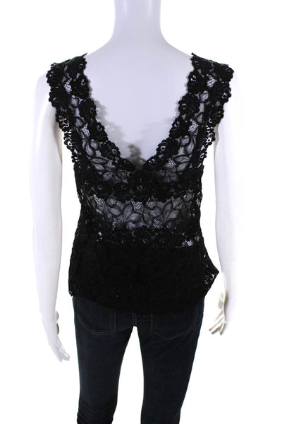 Josie Natori Women's V-Neck Sleeveless Floral Lace Blouse Black Size L